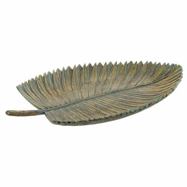 Centro de mesa DKD Home Decor 39 x 23 x 5 cm Cinzento Dourado Tropical Folha de planta