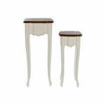 Conjunto de 2 mesas DKD Home Decor Branco Castanho (2 pcs) (35 x 35 x 80 cm)