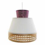 Candeeiro de teto DKD Home Decor Branco Poliéster Bambu 220 V 50 W Violeta (46 x 46 x 45 cm)