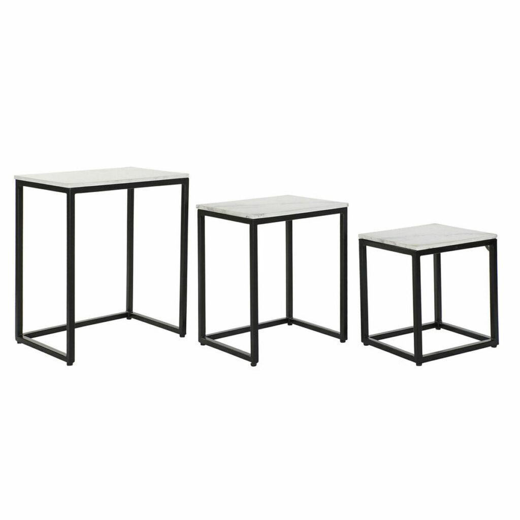 Jogo de 3 mesas DKD Home Decor Preto Branco Mármore Ferro (50 x 35 x 60.5 cm) (3 pcs)