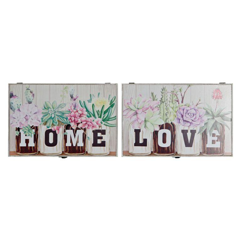 Armário para chaves DKD Home Decor 8424001797196 Bloemen 46 x 6 x 32 cm Multicolor 2 Unidades Madeira MDF