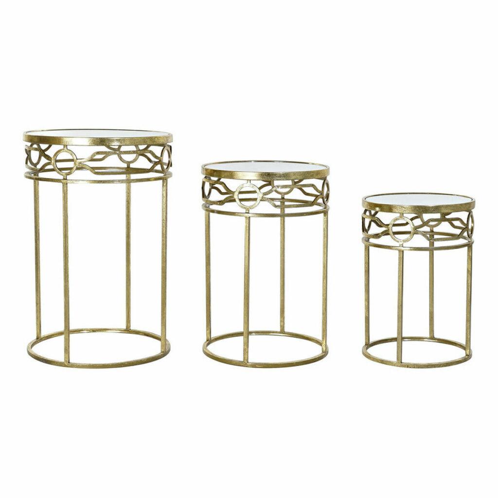 Jogo de 3 mesas DKD Home Decor Espelho Dourado Metal (46 x 46 x 70 cm) (3 pcs)