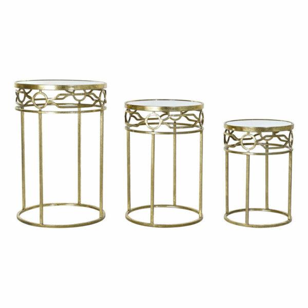 Jogo de 3 mesas DKD Home Decor Espelho Dourado Metal (46 x 46 x 70 cm) (3 pcs)