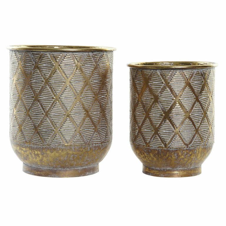 Conjunto de Vasos DKD Home Decor Dourado Metal (22.5 x 22.5 x 27 cm) (27 x 27 x 31 cm) (2 pcs)