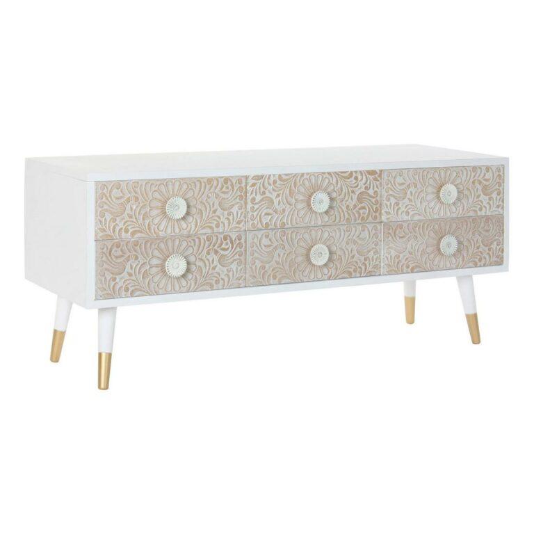 Móvel de TV DKD Home Decor 119 x 42 x 50 cm Abeto Dourado Branco Marrom claro