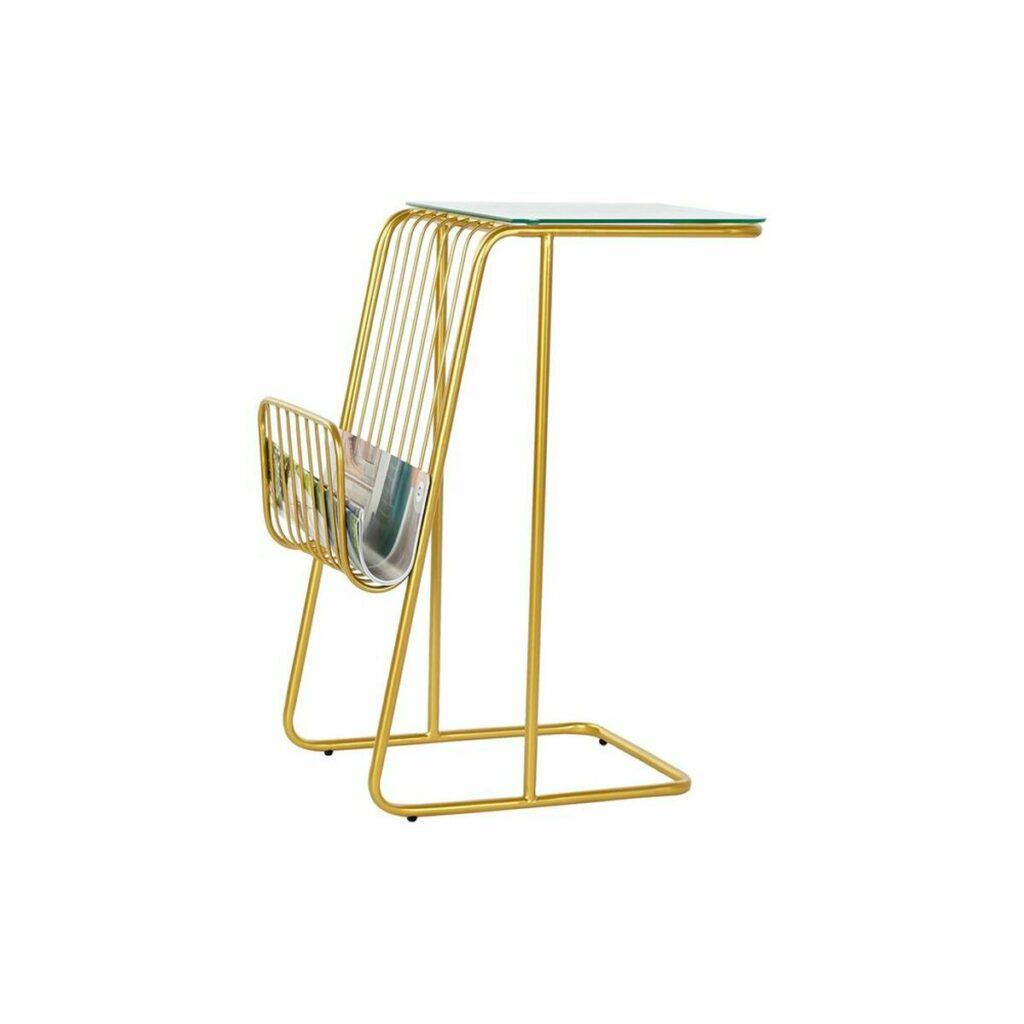 Mesa de Centro DKD Home Decor 46,5 x 30 x 61 cm Cristal Dourado Metal