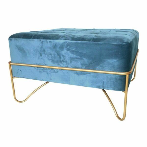 Banqueta DKD Home Decor Espuma Azul Dourado Metal Poliéster Veludo Madeira MDF (80 x 80 x 42 cm)