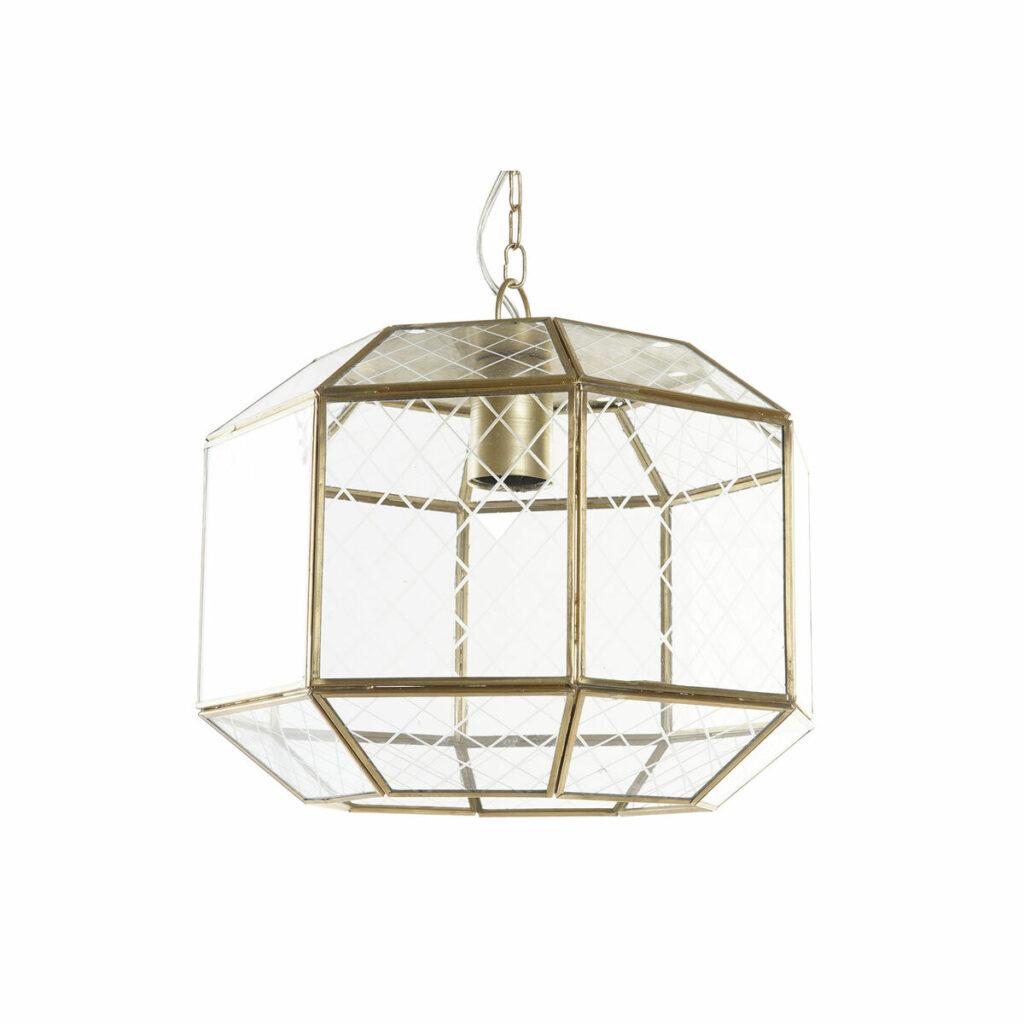 Candeeiro de teto DKD Home Decor 30 x 30 x 22 cm Cristal Dourado Latão 50 W