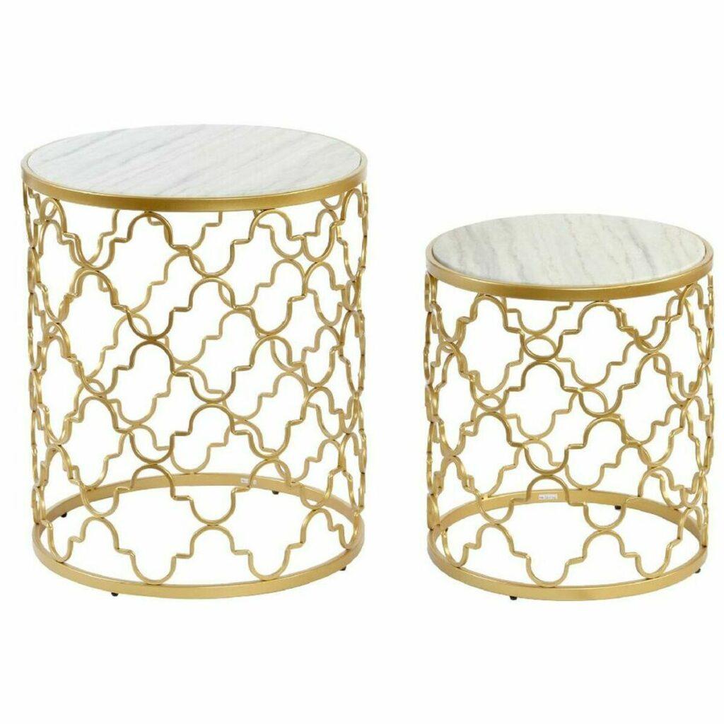 Mesa de apoio DKD Home Decor Prateado Metal Branco Mármore (48 x 48 x 57 cm) (2 pcs) (40 x 40 x 46 cm)