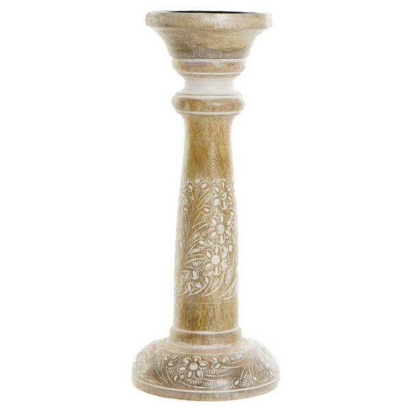 Candelabro DKD Home Decor 12,5 x 12,5 x 31 cm Floral Metal Castanho Branco Madeira de mangueira Índio