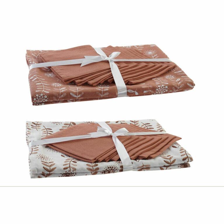 Toalha e guardanapos DKD Home Decor 150 x 250 x 0,5 cm Terracota Branco (2 Unidades)