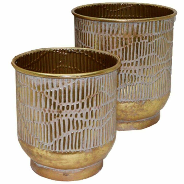 Plantador DKD Home Decor Dourado Metal (2 pcs) (28 x 28 x 30 cm)