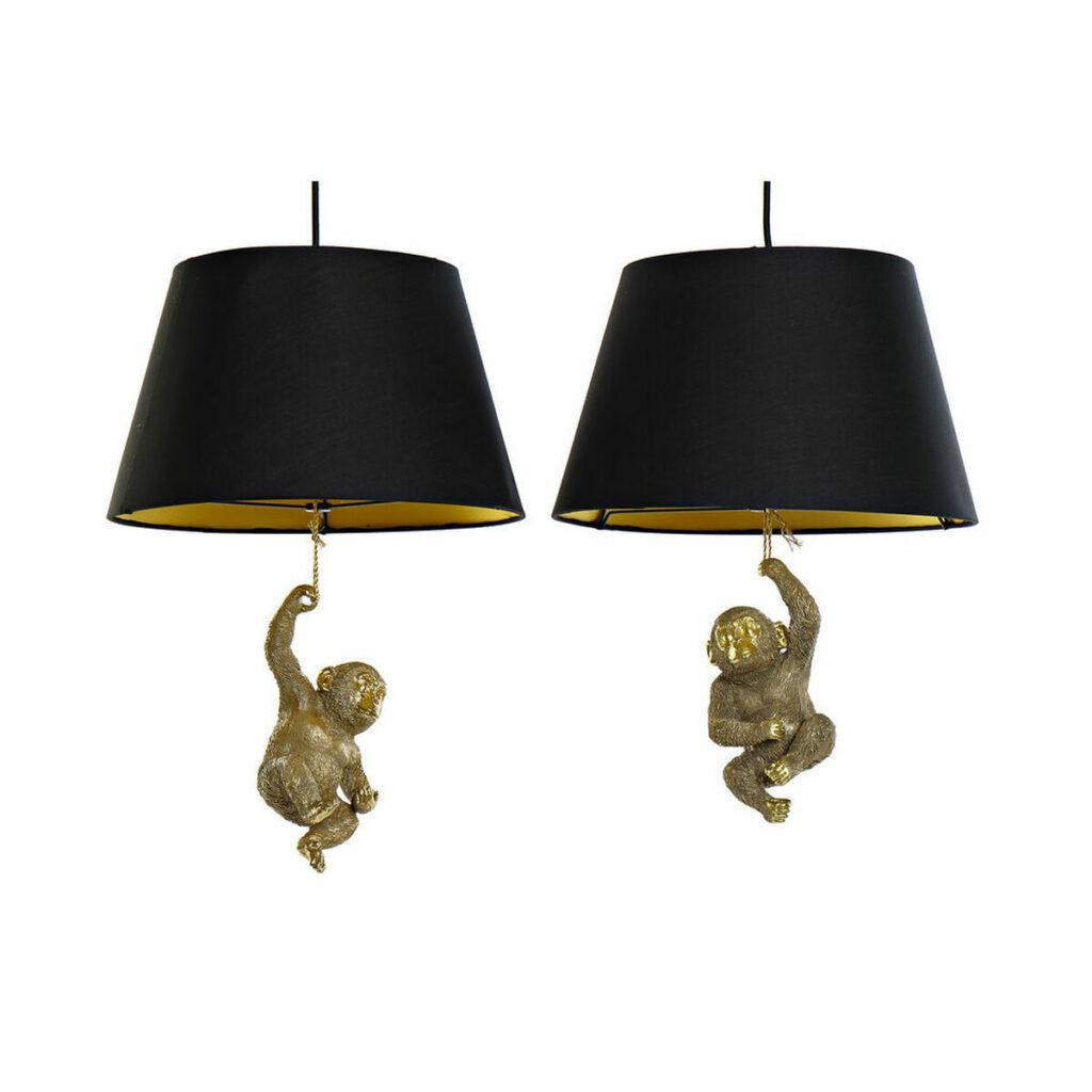 Candeeiro de teto DKD Home Decor 35,5 x 35,5 x 51 cm Dourado Resina Colonial 220 V 50 W Macaco (2 Unidades)