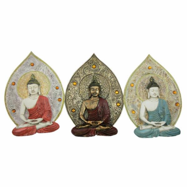 Decoração de Parede DKD Home Decor 19,3 x 3,7 x 27,3 cm Vermelho Azul Dourado Buda Oriental (3 Peças)