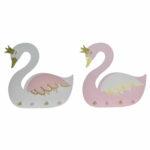 Bengaleiro de parede DKD Home Decor 40 x 4 x 38,5 cm Madeira Branco Rosa Claro Cisne (2 Unidades)