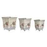 Conjunto de Vasos DKD Home Decor 21,5 x 21,5 x 25 cm Cor de Rosa Metal Bloemen Shabby Chic