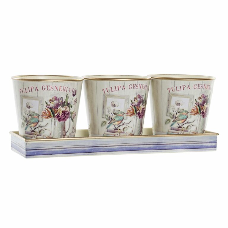 Conjunto de Vasos DKD Home Decor 38 x 13 x 14 cm Cor de Rosa Dourado PVC Shabby Chic (3 Peças)