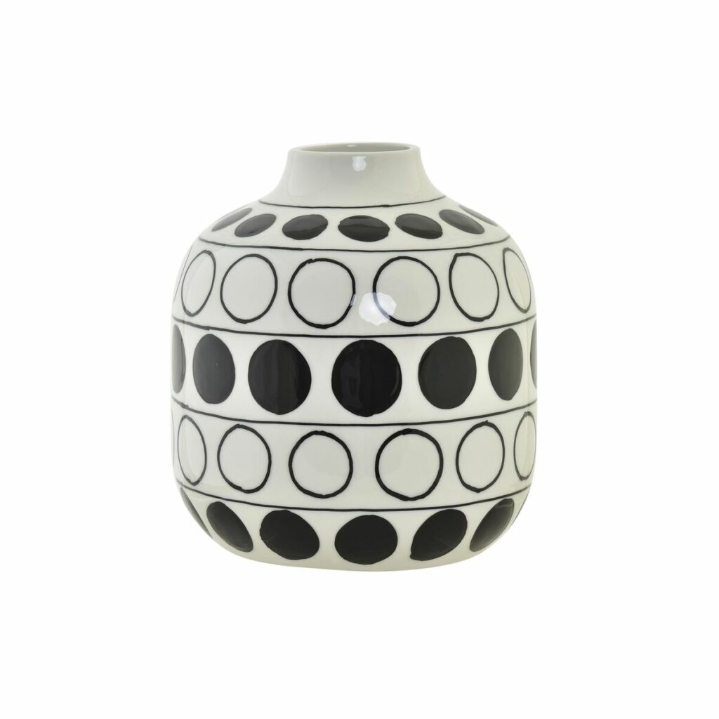 Vaso DKD Home Decor Porcelana Preto Branco Moderno Círculos 16 x 16 x 18 cm