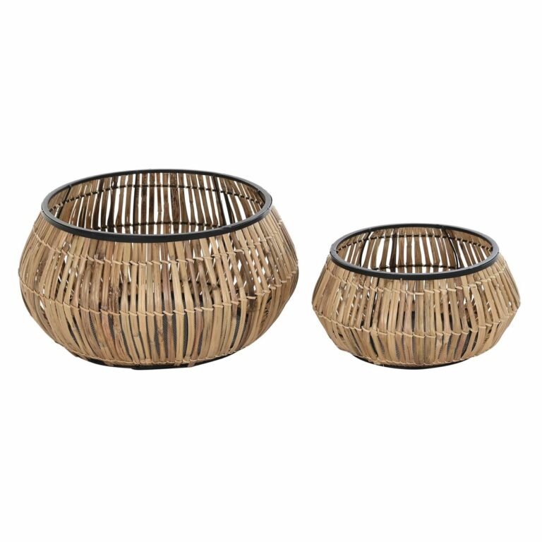 Conjunto de Vasos DKD Home Decor Natural Preto Metal Rotim (50 x 50 x 25,4 cm)