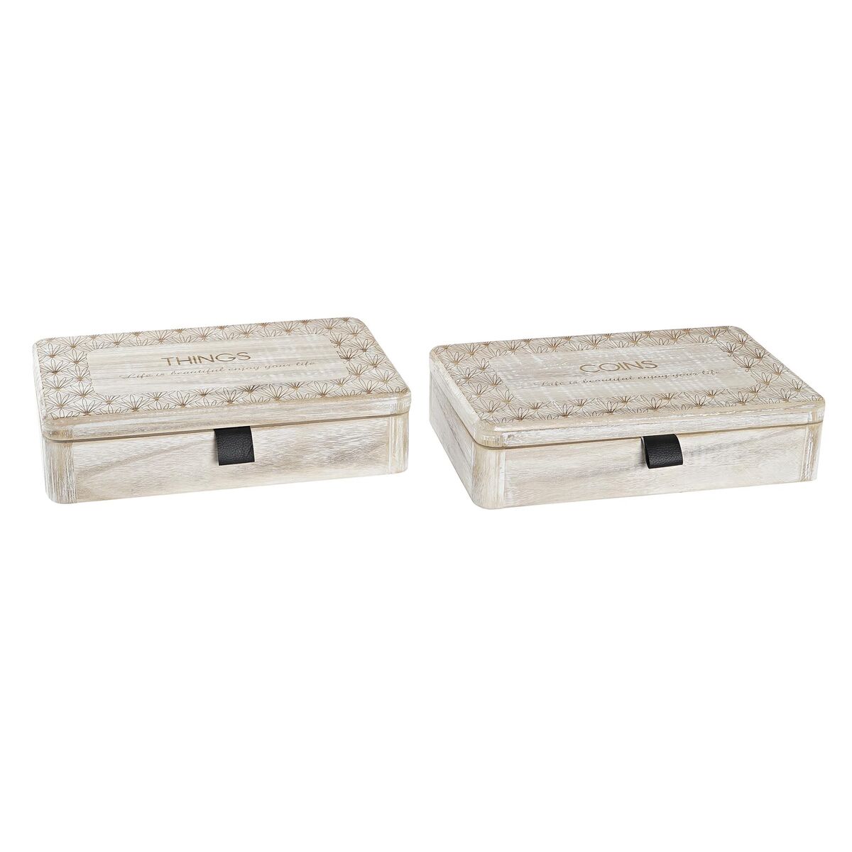 Caixa Decorativa DKD Home Decor 28 x 18 x 6,5 cm Natural Madeira MDF (2 Unidades)