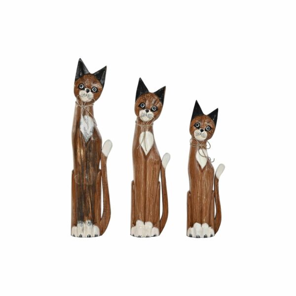 Figura Decorativa DKD Home Decor Castanho Branco Gatos Madeira de albasia (21 x 7 x 80 cm) (17 x 6 x 80 cm)