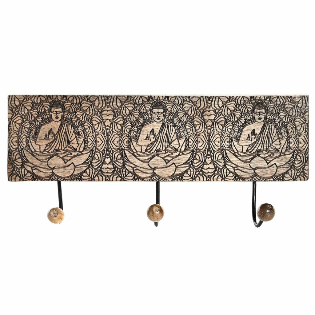 Bengaleiro de parede DKD Home Decor 38 x 6 x 18 cm Natural Metal Buda Madeira de mangueira Oriental